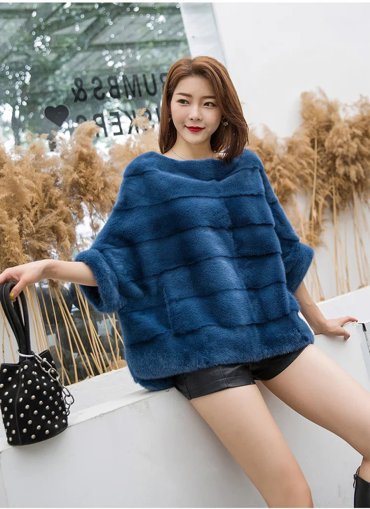 Real Mink Fur Coat Women Winter Natural Fur Coat Long Female Genuine Leather Mink Coats Cape shawl mink coat