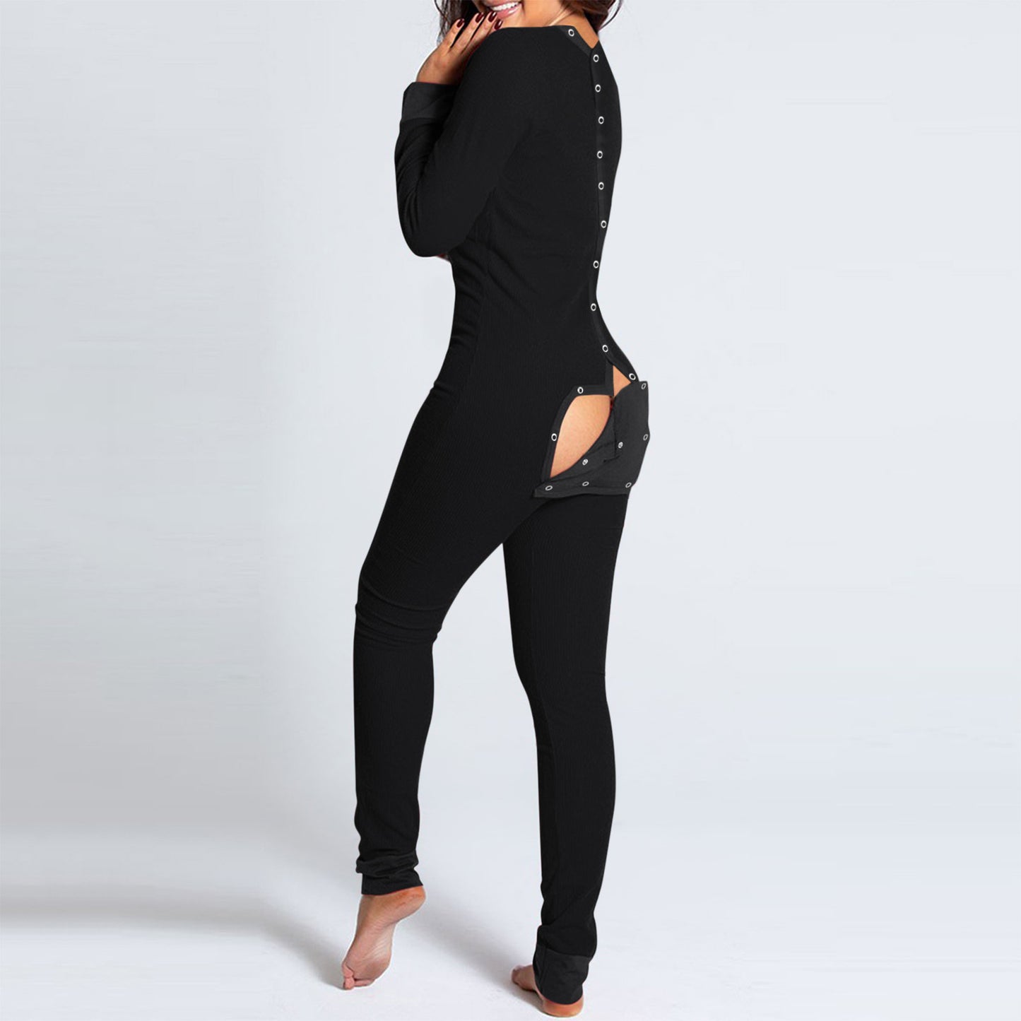 Sexy Pyjama Women's Jumpsuit Suit Button-down Front Back Butt Open Ass Flap Jumpsuit Pajamas Loungewear Buttoned Sleepwear