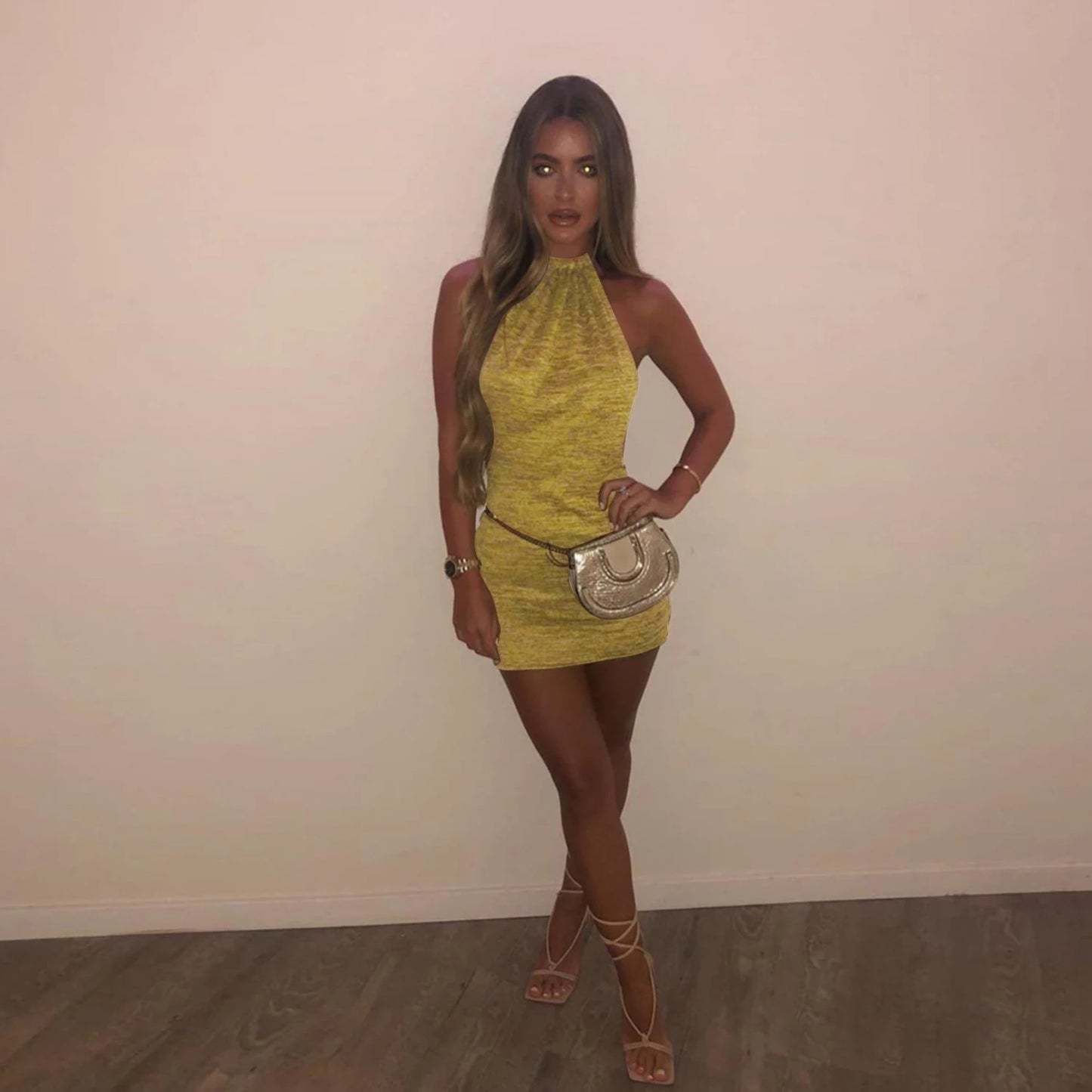 Cryptographic Halter Sexy Backless Mini Dresses Bodycon Skinny Club Party Sleeveless Knitted Dress Fall Streetwear Beach Holiday