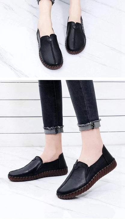 Genuine Leather Ballet Flats Shoes Women Vintage Luxury High Quality Loafers Women's Moccasins Casual Elegant Ladies Wide Shoes