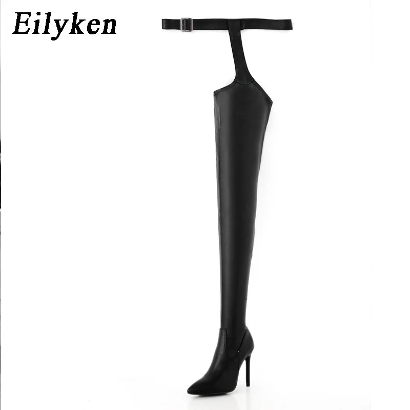 Eilyken Sexy Waist Buckle Strap Thin High Heels Women Boots Over The Knee Booties Pointed Toe Female Winter Shoes
