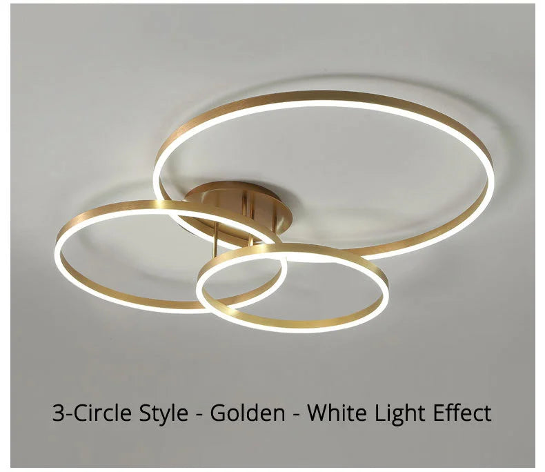Nordic Creative Round Circle Chandeliers For Bedroom Living Room Restaurant Lighting Golden Coffee Lustre Ring Ceiling Lights
