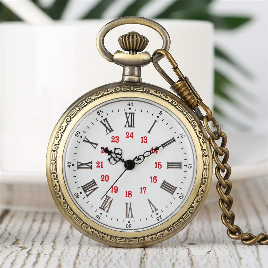 Bronze Retro Roman Numerals Display Quartz Pocket Watch Vintage Pendant Clock for Men Women Fob Sweater Chain / Hanging Chain
