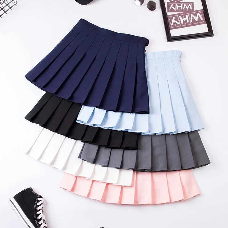 Harajuku 0Women Pleat Skirt 0Preppy Style Plaid 0Mini Cute Japanese School Uniforms Ladies Jupe Kawaii