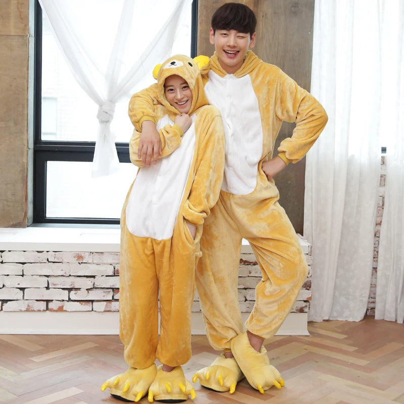 Adults and Children's Kigurumi Animal Onesies Unicorn Bear Pajamas Cartoon Frog Panda Women Men Warm Flannel Hooded Sleepwear