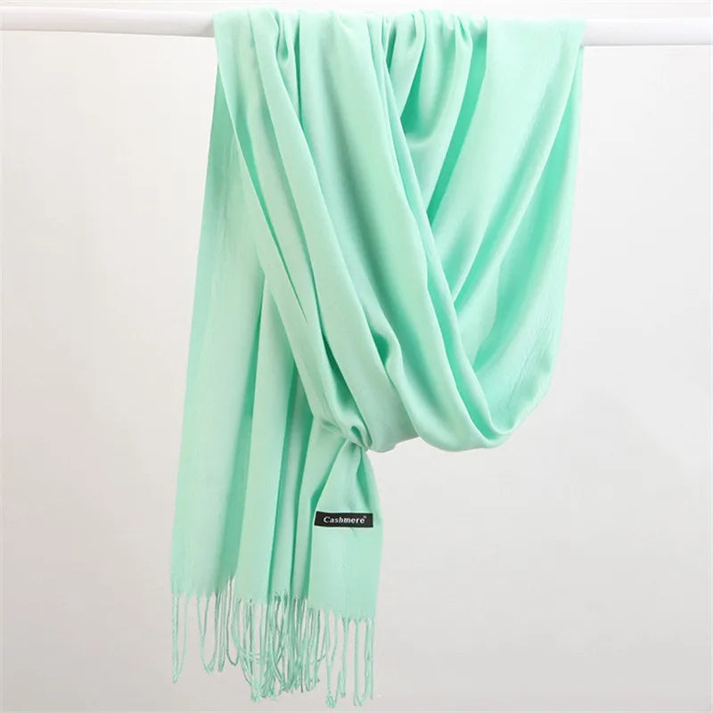 Fashion Solid Color 2023 Women Scarf Winter Hijabs Tessale Tassels Long Lady Shawls Cashmere Like Pashmina Hijabs Scarves Wraps