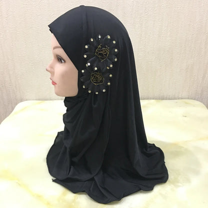 H081 beautiful small girl hijab with flowers cute hijab hats women's caps can fit 2-6 years old girls