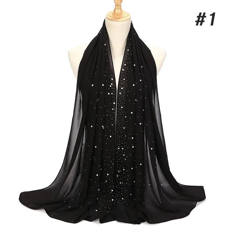 2024 hot sale women plain bubble pearl chiffon scarf Head hijab wrap solid shawls headband foulard femme muslim hijabs stores