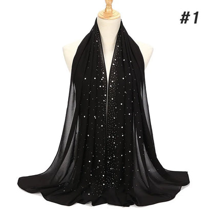 2024 hot sale women plain bubble pearl chiffon scarf Head hijab wrap solid shawls headband foulard femme muslim hijabs stores