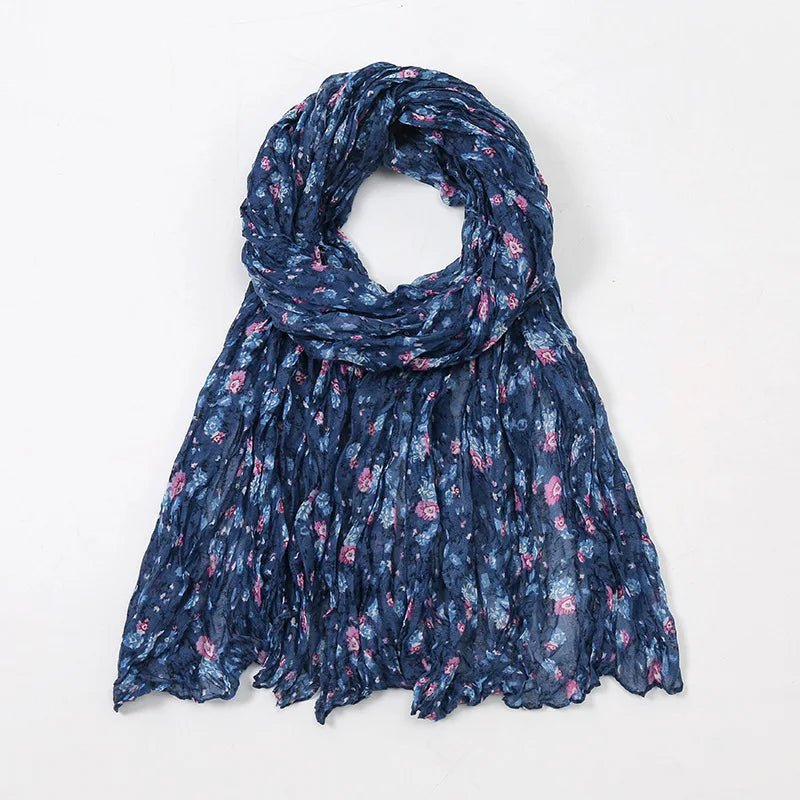 Spain Lovely Polka Floral Crinkle Viscose Shawl Scarf Lady Soft Thin Beach Wrap Pashmina Stole Bufandas Muslim Hijab 175*85Cm
