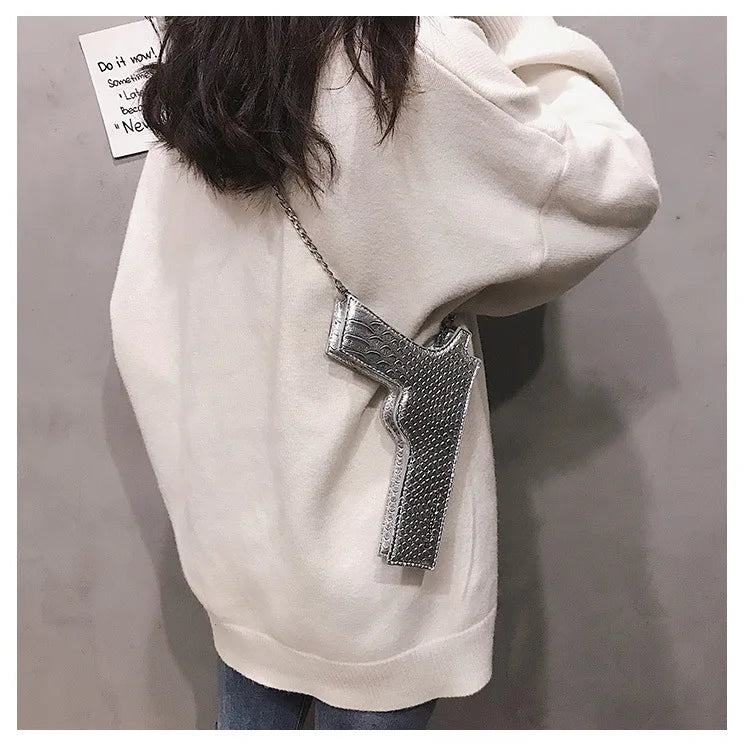 YoReAi New 3D Gun Shaped Chains Women Shoulder Bags Luxury Leather Crossbody Bag Lady High Quality Small Purses Clutch for Girls