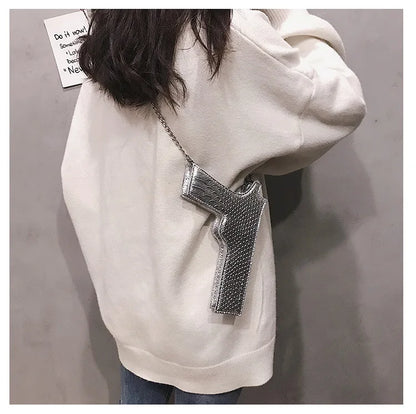 YoReAi New 3D Gun Shaped Chains Women Shoulder Bags Luxury Leather Crossbody Bag Lady High Quality Small Purses Clutch for Girls