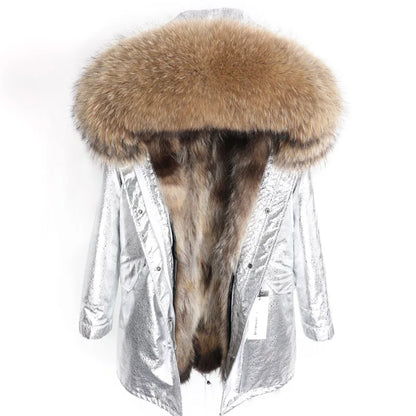 Maomaokong 2026 New Natural Fur Lining Real Fur Coat Winter Jacket Women Raccoon Fur Collar Warm Thick Parkas Female Clothing