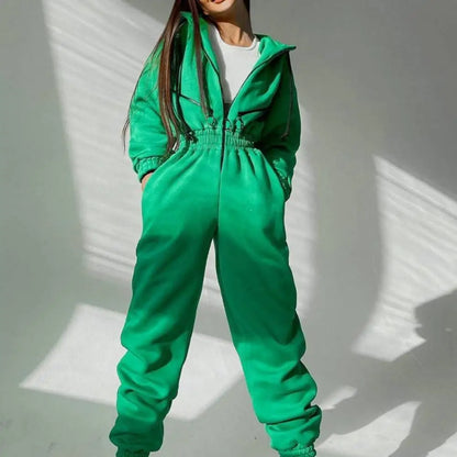 Warm Winter Women Hooded Playsuit Solid Color Thick Tight Waist Rompers Casual Women Hoodie Jumpsuit Overalls combinaison femme