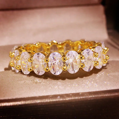 New Luxury Female White Crystal Stone Ring Rose Gold Silver Wedding 925 Silver Ring Female Cute Oval Zircon Engagement Jewelry