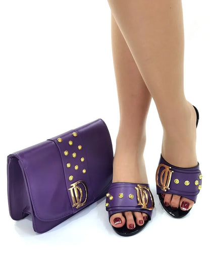2023 Italian Design Summer Rhinestone Party High Heel Sandals for Nigerian Women Fashion High Quality Wedding Shoes and Bags