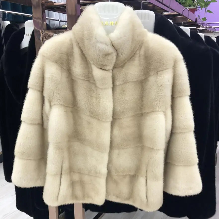 Women's Natural Mink Fur Jacket, Real Mink Fur Jacket, Short Coat, Warm Casual Jacket, Fashion, New