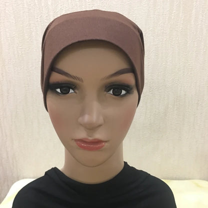 H066 Plain tube hat with cardboard underscarf Muslim Turban Pure Color Stretch Inner Hijabs Women Head Scarf Under Hijab Bonnet