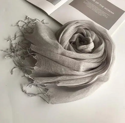 55*180cm Fashion Soft Solid Women 100% Linen Flax Tassel Scarf Summer Travel Sunscreen Long Shawl Elegant Hijab Women Foulard