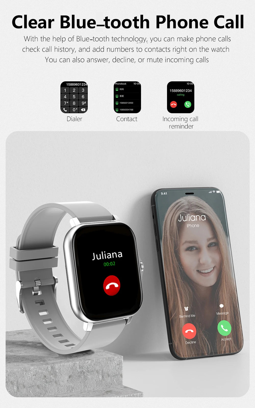 New Smart Watch Android IOS Phone 1.44 Inch Color Screen Bluetooth Call Blood Oxygen/Pressure Monitoring Smart Watch Women Men