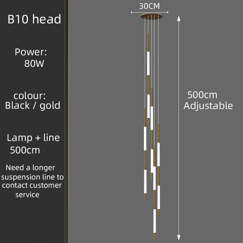 Led Pendant Light Golden Black Long Line Hanging Long Branch Chandelier Compound Attic Living Room Staircase Lighting Chandelier