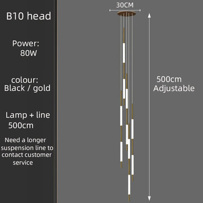 Led Pendant Light Golden Black Long Line Hanging Long Branch Chandelier Compound Attic Living Room Staircase Lighting Chandelier