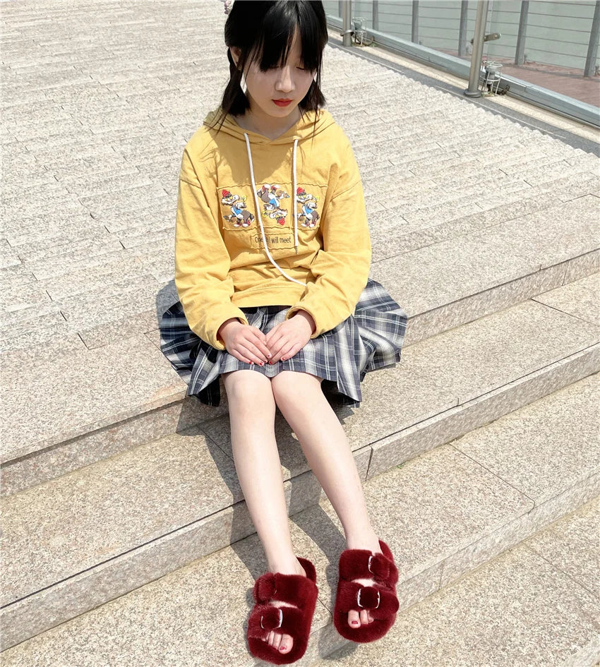 Slippers Ladies Summer Fluffy Mink Fur Slippers 100% Mink Fur Slippers Ladies Sandals 2021 Home Slippers Girls Outdoor Slippers