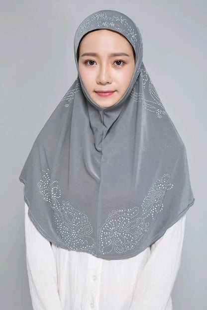 H006 Adults or big gilrs good size muslim hijab scarf with rhinestones islamic headscarf hat armia pull on headwrap ramadan gift
