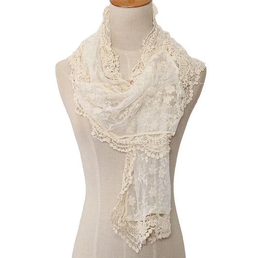 Korean Style New Women Lace Flower Scarf Autumn Lady White Black Solid Color Long Scarves Soft Shawl Foulard Female Wrap Shawls