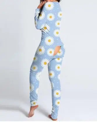 Sexy Pyjama Women's Jumpsuit Suit Button-down Front Back Butt Bum Open Ass Flap Jumpsuit Loungewear Christmas Print Buttoned NEW