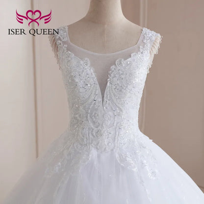Customized V neck Crystal Beading Lace Wedding Dresses For Women Plus Size Ball Gown Robe De Mariage Bride Dresses WX0211