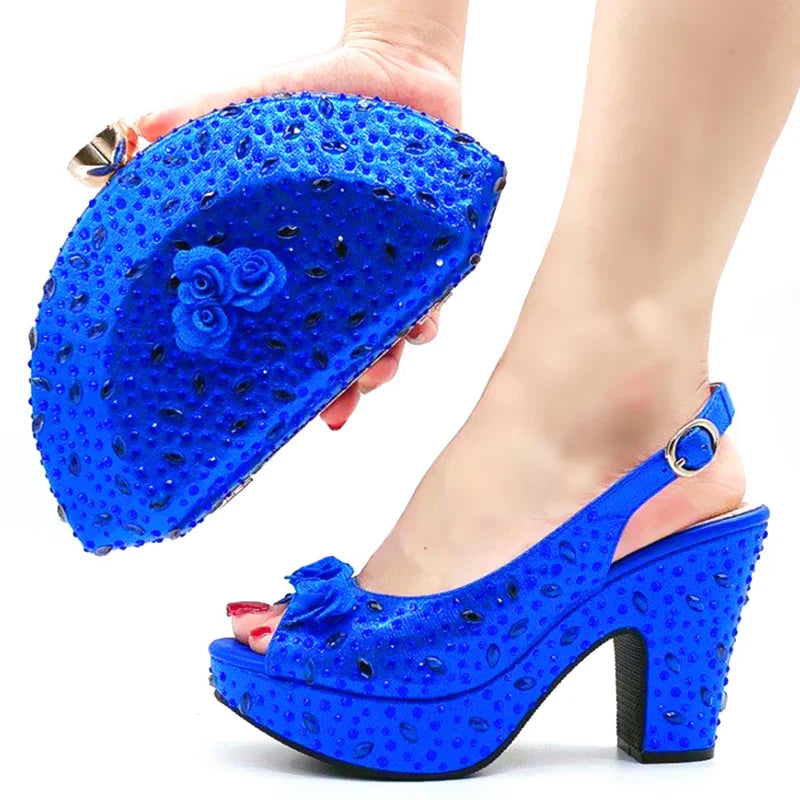 New Arrival Italian Women Shoes and Bag Set Decorated with Rhinestone In Party African Italian Shoes and Bag Set Party Shoes Bag