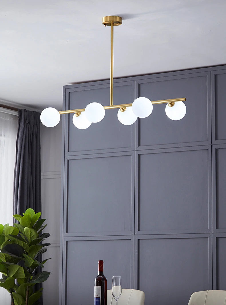 OUDELADILong dining table pendant lights Brass Lighting fixtures living room Restaurant  Kitchen Island Glass ball Chandelier