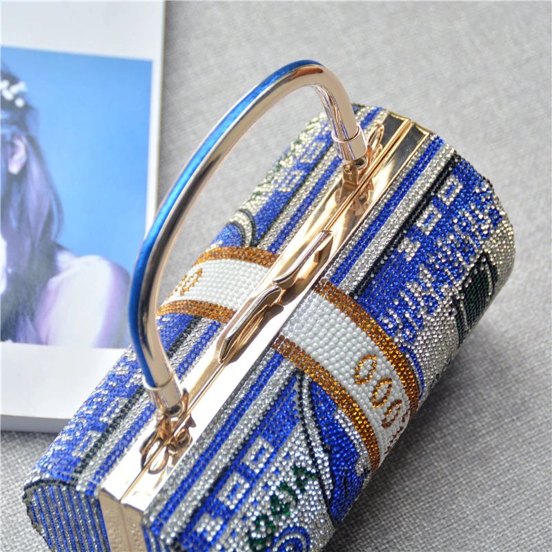 Luxury Money Clutch Rhinestone Purse 10000 Dollars Stack of Cash Evening Handbags Shoulder Wedding Dinner Bag 8 Color Wallet