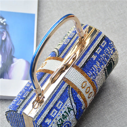 Luxury Money Clutch Rhinestone Purse 10000 Dollars Stack of Cash Evening Handbags Shoulder Wedding Dinner Bag 8 Color Wallet