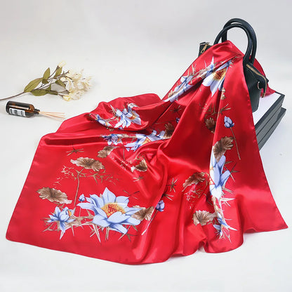 Wholesale Fashion Floral Print Kerchief Silk Satin Shawls and Wraps Hijab Scarfs Female 90cm*90cm Square Bag Scarves For Ladies