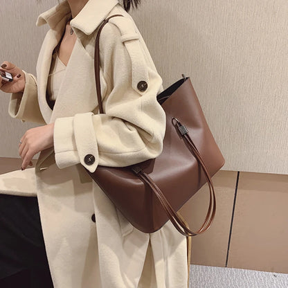 Solid Color Women's PU Leather Handbag and Purse Luxury Large Capacity Fashion Shoulder Bags Female Designer Shopping Tote Bags