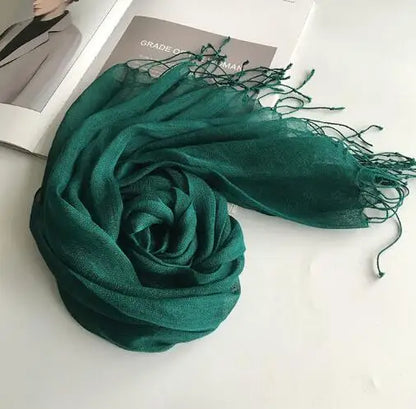 55*180cm Fashion Soft Solid Women 100% Linen Flax Tassel Scarf Summer Travel Sunscreen Long Shawl Elegant Hijab Women Foulard