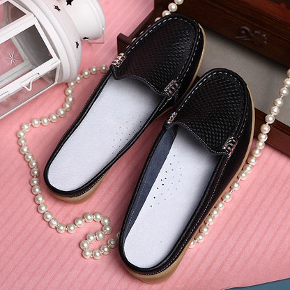 Women Casual Shoes Hollow Out Lady Half Lofers Genuine Leather Flats Moccasins Women Luxury Brand Half Slippers Zapatillas Mujer