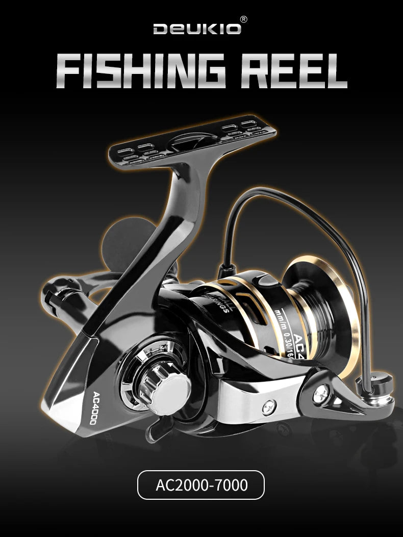 DEUKIO Spinning Reels 12KG Max Drag Carrete De Pesca 5.2:1 Metal Handle Fishing Reel Coils Reel for Fishing Accessories 2023