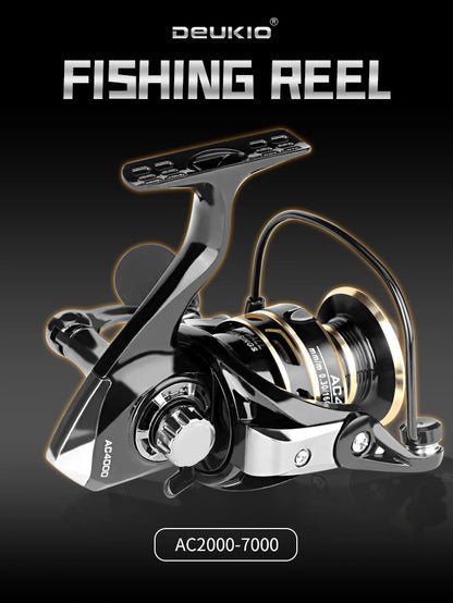 DEUKIO Spinning Reels 12KG Max Drag Carrete De Pesca 5.2:1 Metal Handle Fishing Reel Coils Reel for Fishing Accessories 2023