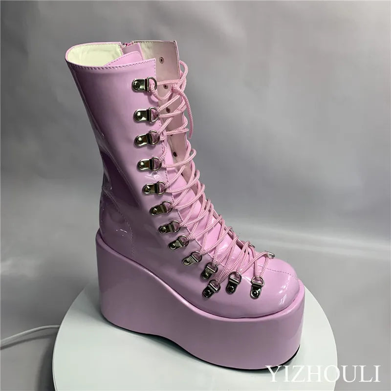 12.5cm fashion wedge heel, stage performance style, street style, sexy custom boots, model stage show ankle boots