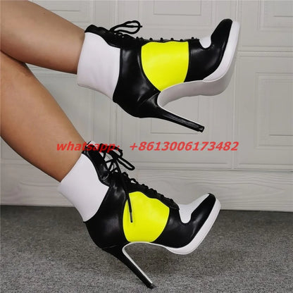 Lace Up High Top High Heel Sport Boots Size 47 Sporty Style Woman High Heel Lace-Up Short Boot High Heel Woman Sport Ankle Boots