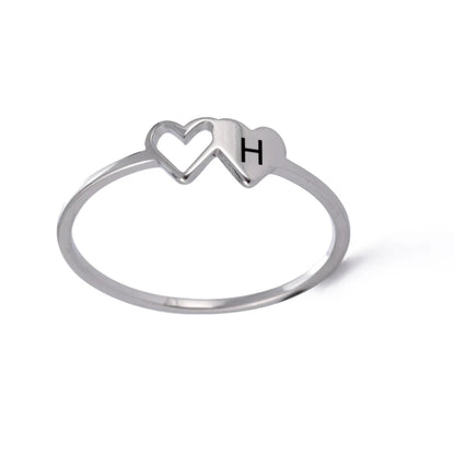 COOLTIME Initial Letter Ring for Women Stainless Steel A-Z Alphabet Double Heart Rings Simple Wedding Cheap Gift For Lover
