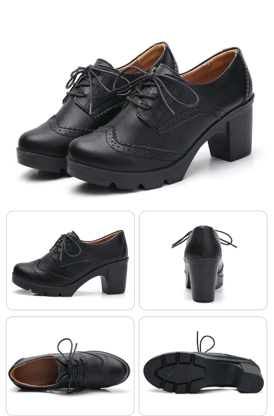 EOFK Women Brogue Shoes New Quaity High Square Heel Derby Genuine Leather High Heels Wedge Shoes Woman Female Shoes Pumps Casual