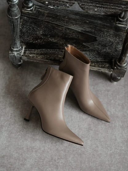 Krazing Pot Big Size 42 Cow Leather Pointed Toe High Heels Chic Design Concise Winter Spring Shoe Dress Warm Wedding Ankle Boots