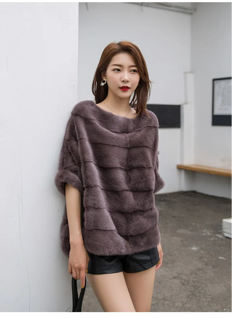Real Mink Fur Coat Women Winter Natural Fur Coat Long Female Genuine Leather Mink Coats Cape shawl mink coat