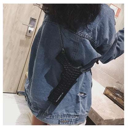 YoReAi New 3D Gun Shaped Chains Women Shoulder Bags Luxury Leather Crossbody Bag Lady High Quality Small Purses Clutch for Girls