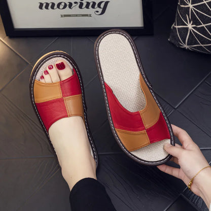 NewLight Luxury Genuine Leather Sheepskin Women's Slippers PVC Rubber Sole Non-Slip Summer Shoes Comfortable Soft Couple Sandals