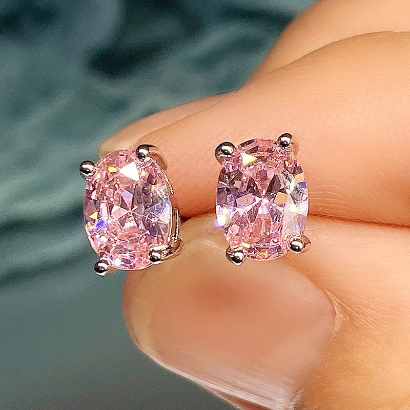 Huitan Simple Stud Earrings with Oval CZ for Lady Daily Wear Ear Accessories Teens Low-key Women's Earrings Statement Jewelry